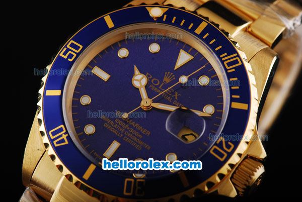 Rolex Submariner Automatic Movement Full Gold with Blue Dial and Bezel - Click Image to Close